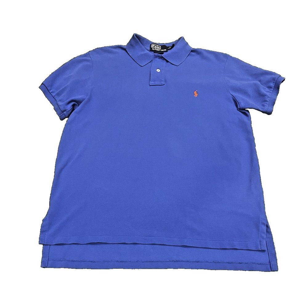 Polo Ralph Lauren Vintage 90s Custom Fit Blue with Orange Pony Polo — Large